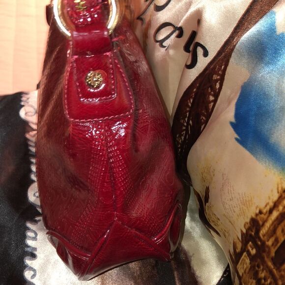 Liz Claiborne Dark Red Candy Apple Faux Leather Hobo Purse - Picture 3 of 16